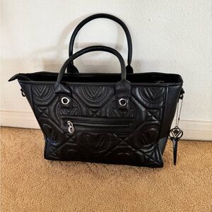Valentino Orlandi Black Logo Quilted Large Tote, Crossbody Bag, Branded Bag